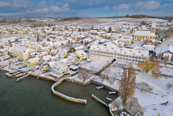 Hagnau 1738-2024, Ortskern im Schnee Drohnenaufnahme