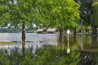 Unteruhldingen 0863-2024, Hochwasser vor Pfahlbauten