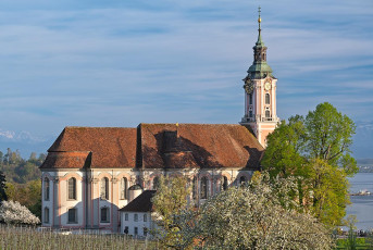 Birnau 0726-2024, Barockkirche Birnau und See im Frühling