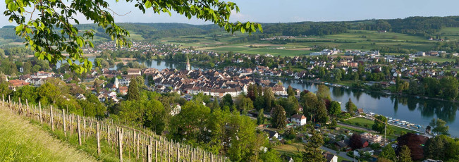 Stein am Rhein 0023-2010 PANO, Blick auf Örtchen und Rhein
