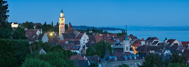 Überlingen 1838-2015 PANO, Nächtlicher Blick vom Gallerturm au