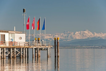 Hagnau 0608-2010, Ruderboot, Landesteg, Alpen