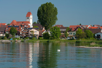 Immenstaad 0832-2010, Blick auf Seeufer und Kirche