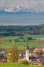 Markdorf 0308-2008 A, Stadt und Alpen im Frühling