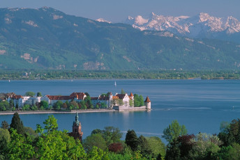 Lindau, Blick vom Hoyerberg auf Insel und Alpen