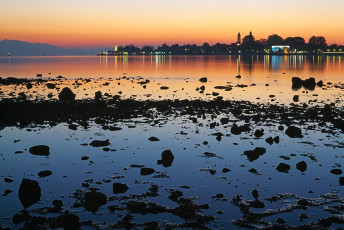 Lindau, Stadtsilhouette im Abendrot