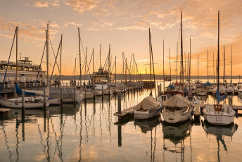 Konstanz 1096-2015, ARGE Sportboothafen Staad im Sonnenaufgang