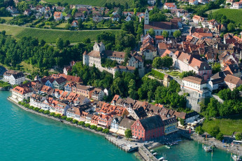 Meersburg 256-2008, Luftaufnahme Promenade und Unterstadt mit Bu