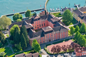 Meersburg 1130-2013, Luftaufnahme Aufbaugymnasium und Hafen