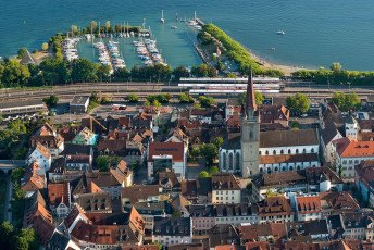 Radolfzell 0415-2015, Luftaufnahme Innenstadt mit Kirche und Haf