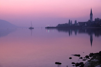 Sipplingen, Dorfkulisse und Hafen im Abendrot