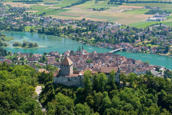 Stein am Rhein 0040-2010, Luftaufnahme Ortskern und Burg Hohenkl