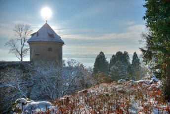 Überlingen 1784-2014 HDR, Gallerturm im verschneiten Stadtgarte