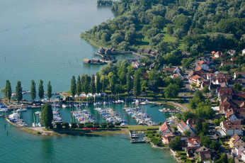 Unteruhldingen 228-2008, Luftaufnahme Hafen und Dorfkern