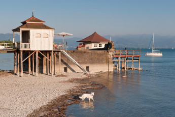 Wasserburg 0137-2011, Alte Bootshäuschen am Hafen