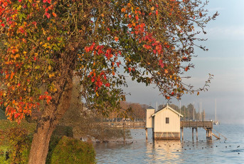 Bodman 0438-2017, Badehaus in der Stelle im Herbst