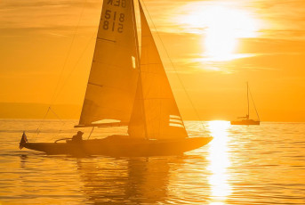 Friedrichshafen 1614-2018, Segelboote im Sonnenuntergang