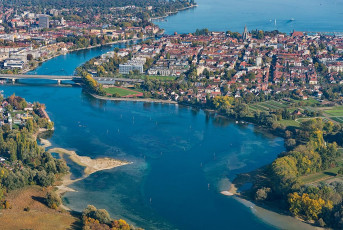 Konstanz 1717-2018, Luftaufnahme Seerhein und Innenstadt