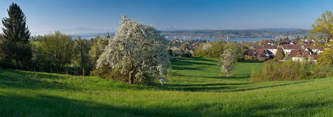 Überlingen 2568-2018 PANO, Frühlingspanorama Stadt und See