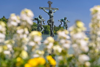 Mainau 2038-2020, Schwedenkreuz hinter Blumen