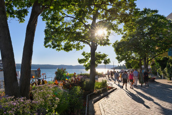 Überlingen 4238-2020, Promenade am Landungsplatz im Gegenlicht