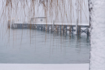 Hagnau 1275-2021, Landesteg im Schneegestöber