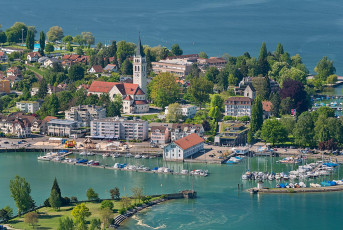 Romanshorn 0053-2013, Luftaufnahme Hafen mit Stadtkirche