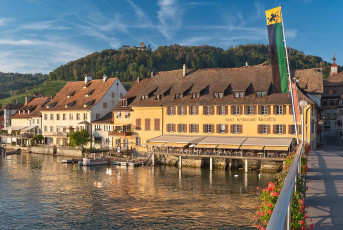 Stein am Rhein 0389-2023, Rheinbrücke mit Rheinfels und Hohenkl