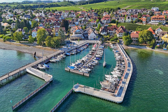 Hagnau 1781-2025, Luftaufnahme Landestelle und neuer Westhafen D