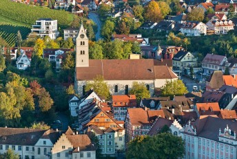 Meersburg 1336-2013, Luftaufnahme Pfarrkirche Mariä Heimsuchung
