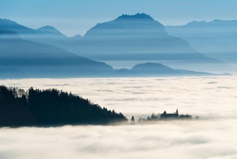 Bregenz 0993-2015, Blick von Lochau auf Gebhardsberg im Nebelmee